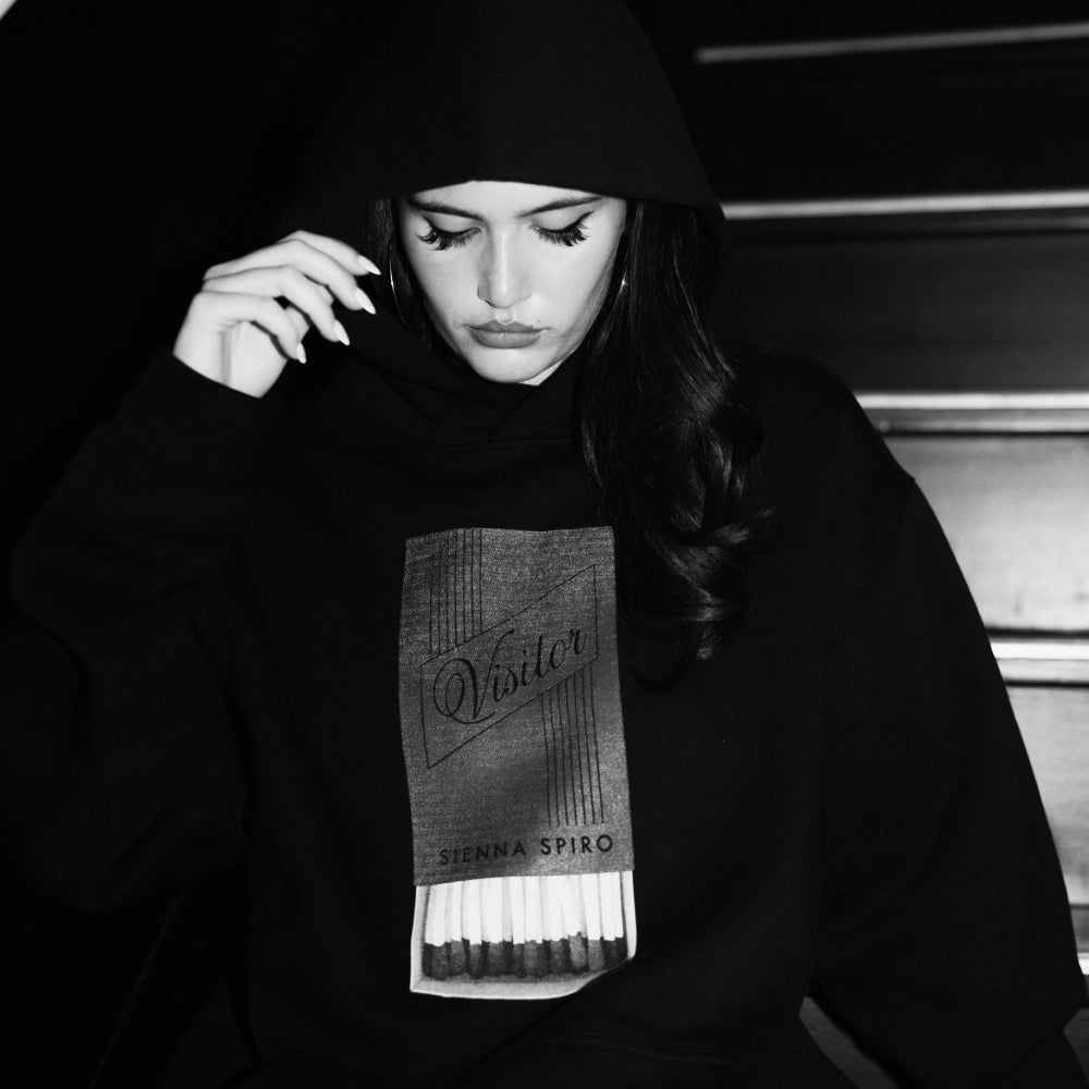 Match Box Black Hoodie Black and White
